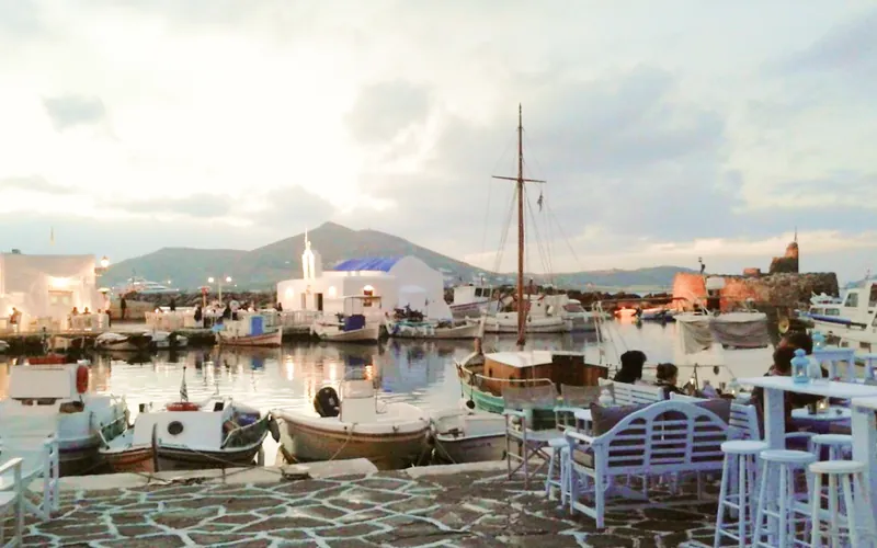 Harbour at sunset in Paros