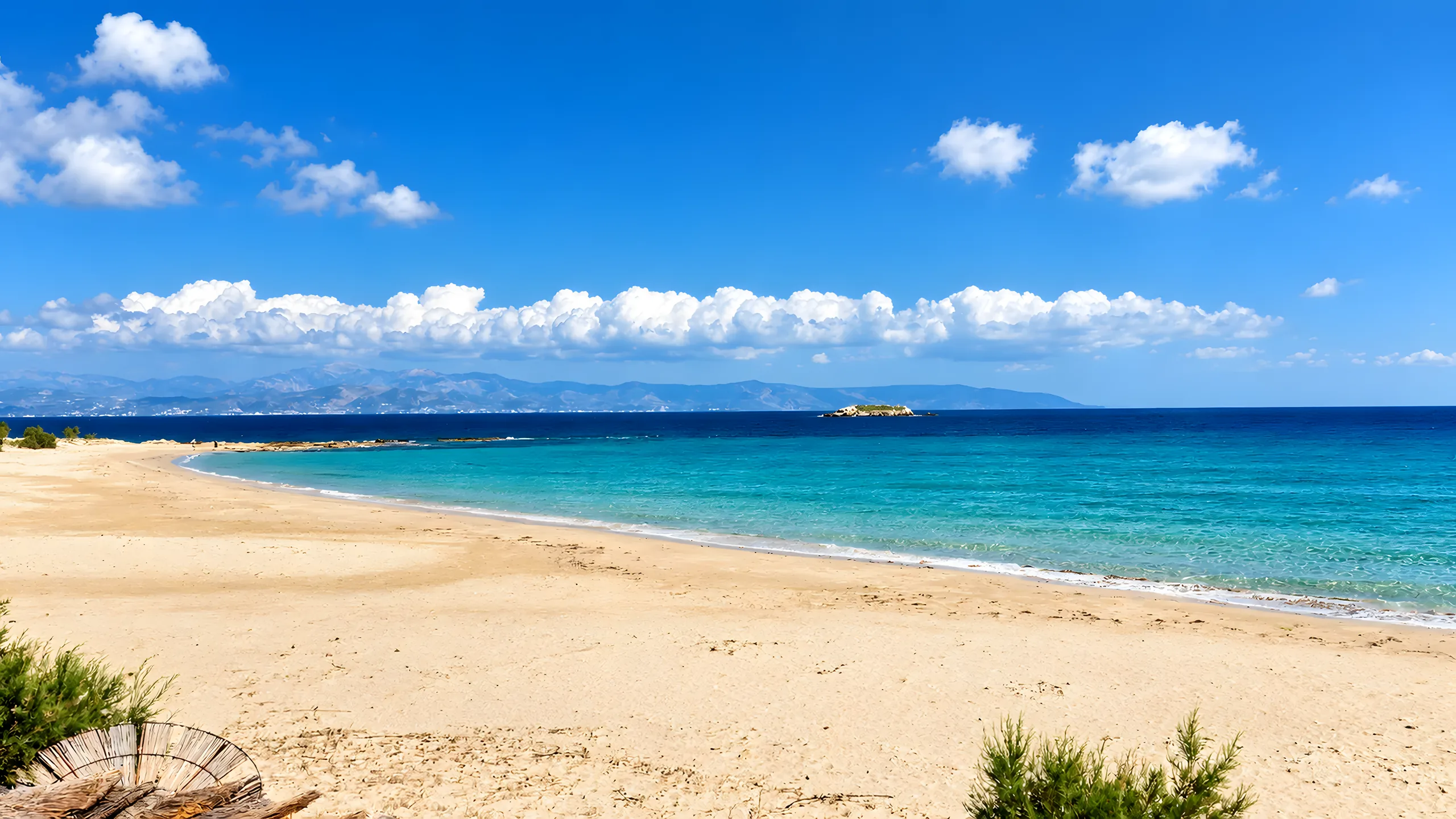 Sandy beach and turquoise water in Paros