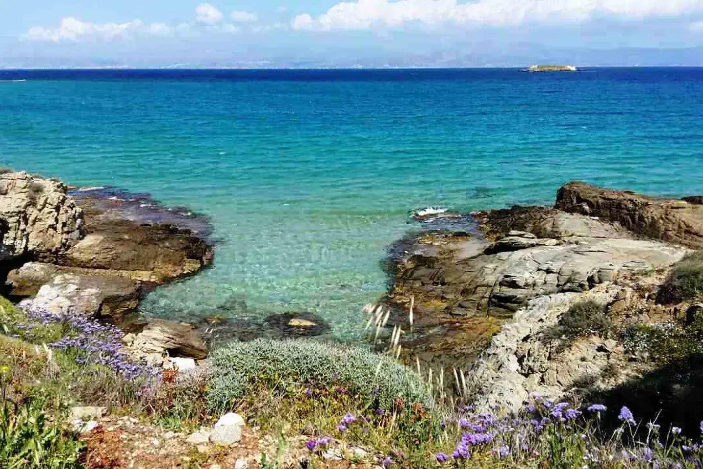Rocky cove with clear water in Paros