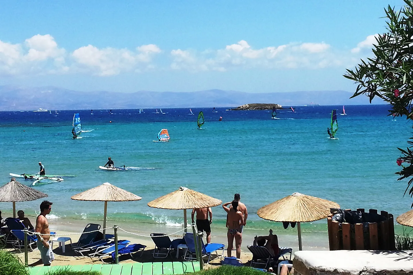 Golden Beach with windsurfers in Paros