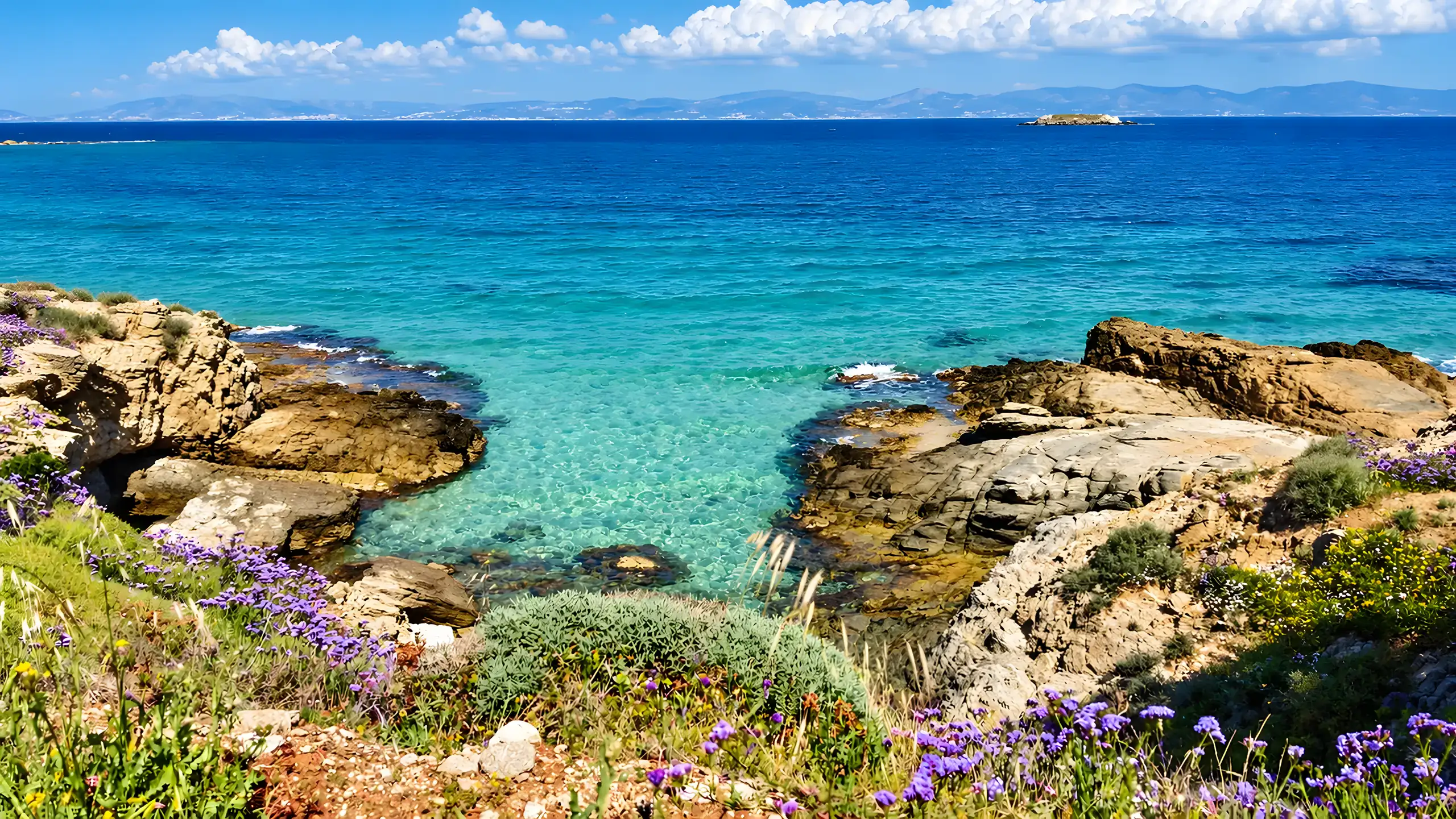 Rocky cove with crystal-clear water in Paros