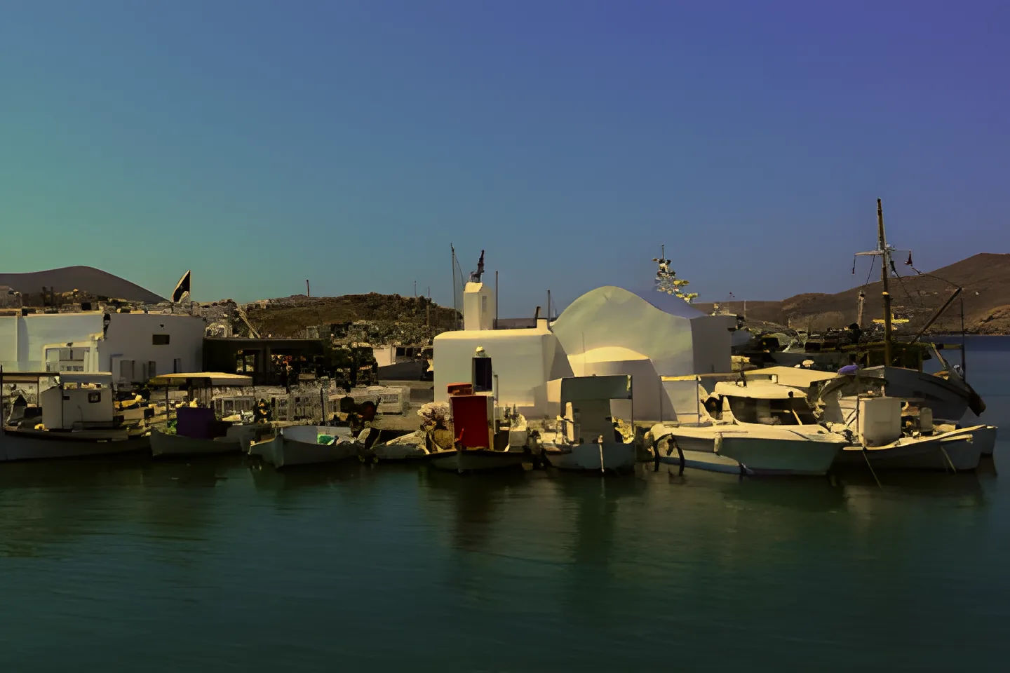 Harbour at dusk in Paros