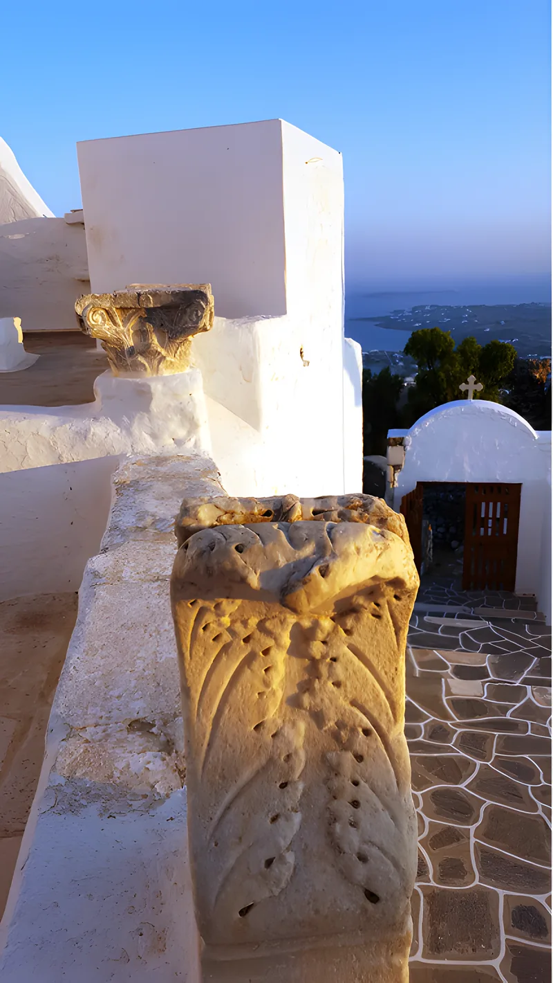 Ancient stone column on a terrace with Aegean sea view