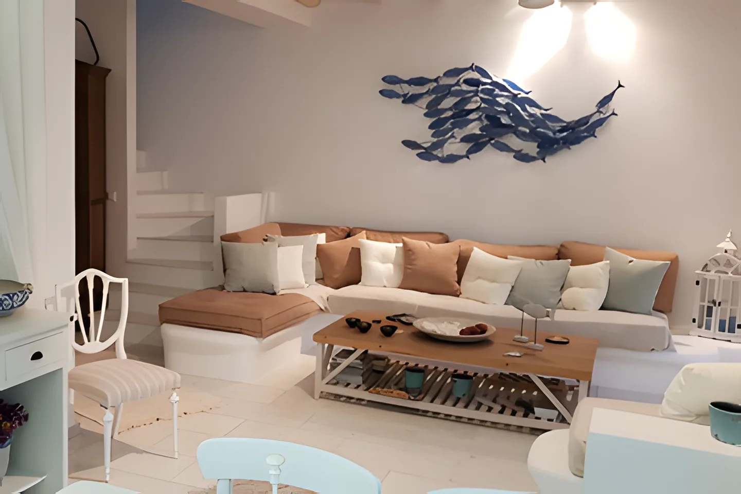 Bright living and dining area at Villa Nausithoe
