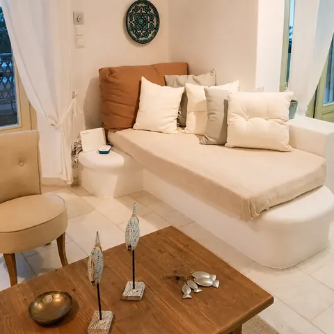 Villa Nausithoe lounge with soft seating
